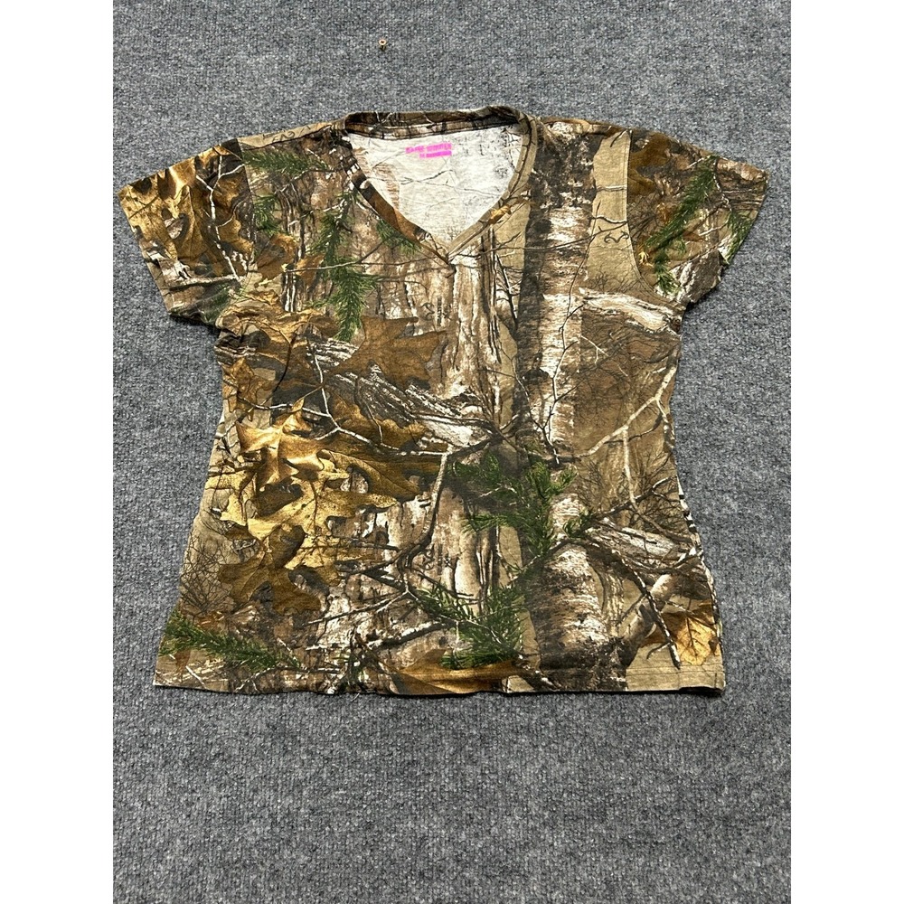 Game Winner T-Shirt Womens Size M Camo V-Neck Cotton Short Sleeve Outdoor